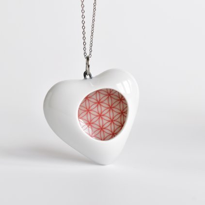 Porcelánový náhrdelník srdce s květem života