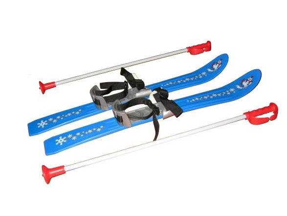 Lyže kluzky s holemi a vázáním Plastkon 90 cm Barva: Modrá