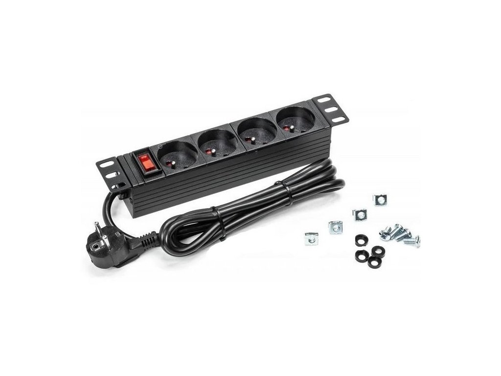Napájacia lišta do racku NEKU 22.5092 1U 10" 4 zásuvky, vypínač, 1,8m, čierna