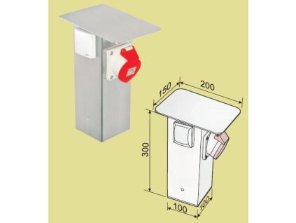 MCJ Nerezový záhradný stĺpik, 2 zásuvky + 1 zásuvka 3fázová, IP44, 30 cm