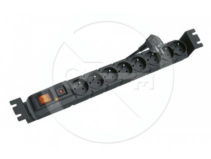 Napájací panel ACAR S8 FA 3m 8 pozícií BK vrátane držiakov do 19" líšt 1U, ACAR-S8-FA