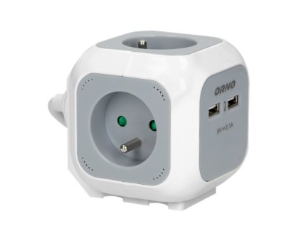 Predlžovací kábel 4G ORNO OR-AE-13144, 4x 230V, 2x USB nabíjací, prívod 1,4 m, sivá