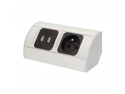 Povrchová zásuvka ORNO OR-AE-1310, 1x 230V, 2x USB nabíjacia, farba strieborná