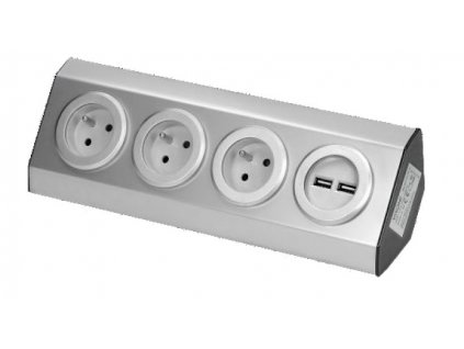 Povrchová rohová zásuvka ORNO VIRONE FS-3, 3x 230V, 2xUSB, nerez