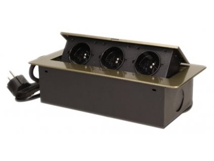 Výklopná zásuvka do pracovnej dosky s káblom ORNO OR-AE-1337/BR 1,5m, 3x2P+Z, brúsená mosadz