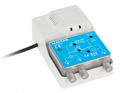 ALCAD CA-215 zosilňovač, 1 vstup, 2 výstupy, širokopásmový 12V UHF/VHF