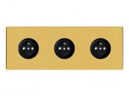 Govena Luxusná trojzásuvka s ochranným kolíkom, zapustená, brúsená mosadz