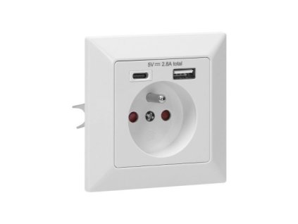Elektrická zásuvka ORNO OR-AE-13232, 1x 250V s USB a USB-C nabíjačkou pod omietku, biela