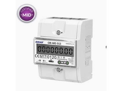 Elektromer digitálny na DIN lištu ORNO OR-WE-513, 80A, MID, trojfázový, DIN TH-35mm