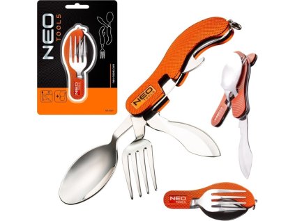 Multifunkčný cestovný príbor 4v1 skladací NEO 63-027, skladací nôž, vidlica, lyžica