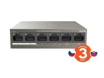Tenda TEF1106P-4-63W 6xRJ45 Switch s 4xPoE 802.3af/at, 10/100Mbps, celkom 58W, Kov
