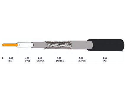 Koaxiálny kábel CONO-TECH RG6 NS CB113 1,13mm CU, Trishield, PE, 6,8mm, GEL 100m čierny