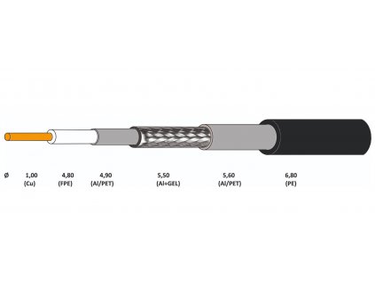 Koaxiálny kábel CONO-TECH RG6 NS100TRI, 1mm, CU/AL, Trishield, PE, 6,8mm, GEL 100m, fólia, čierny