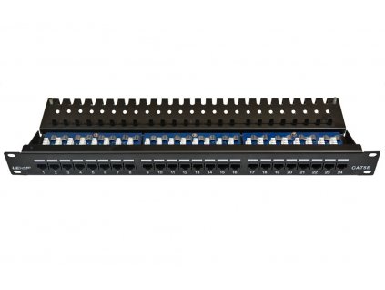 Patch panel LEXI-Net UTP CAT5E 24p. 1U Black, 19" horní zářez