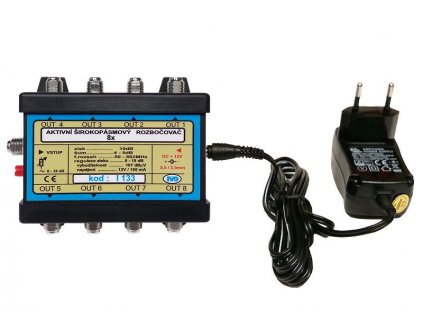 IVO I133 aktivní rozbočovač 8x výstup"F" 18dB zisk + zdroj 12V