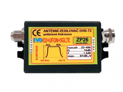 Ivo ZP26-VY DVB-T2 zesilovač 16dB (5-12V) / 22-48.k / venkovní / O2+UFON+5G LTE
