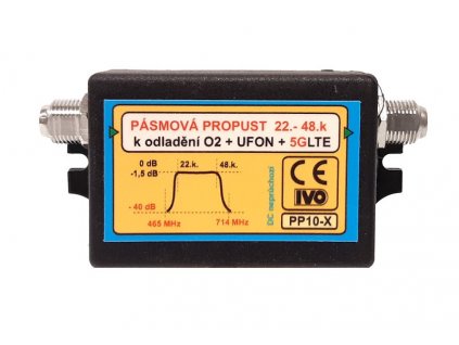 IVO PP10-X pásmová propust 22.- 48. kanál, odladění O2 + UFON + 5G LTE