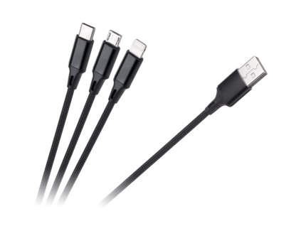 Kabel REBEL 3v1 USB-A - microUSB, USB typu C, Lightning černý 1m