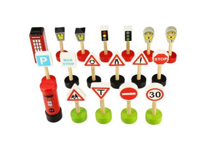 Bigjigs Rail Dřevěné autodráhy sada dopravních značek