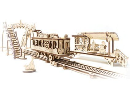 Ugears 3D dřevěné mechanické puzzle Mechanical Town tramvajová linka
