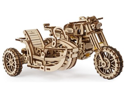 Ugears 3D dřevěné mechanické puzzle UGR-10 Motorka (scrambler) s vozíkem