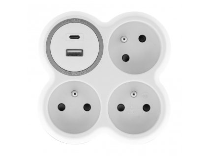 Solight Rozbočka, 3x 16A, USB nabíječka A+C, bílá-šedá