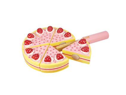 Bigjigs Toys Dřevěný krájecí dort s jahodami