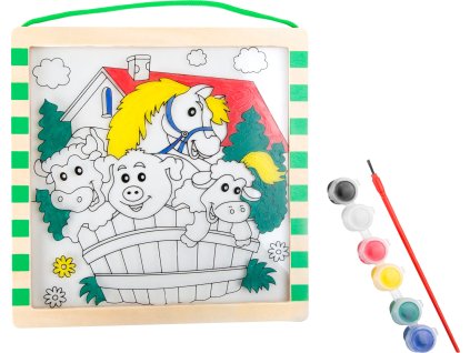 Small Foot Dřevěný barevný obrázek farma se zvířátky