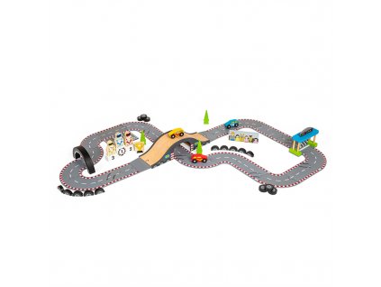 Bigjigs Rail Dřevěná autodráha závodní den