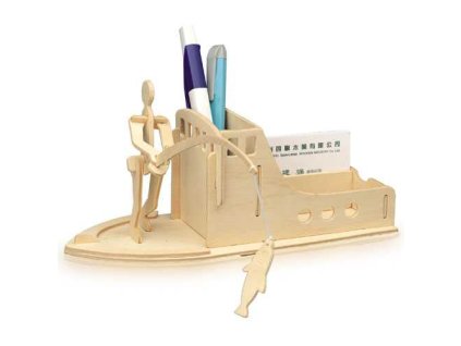 Woodcraft Dřevěné 3D puzzle stojánek na tužky rybaření