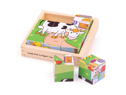 Bigjigs Toys Obrázkové kostky kubusy Zvířátka 9 kostek