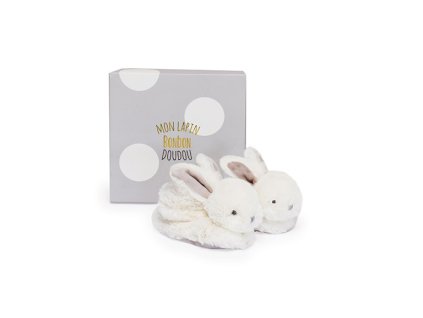 Doudou Dárková sada - Sada botiček s chrastítky králíček 0-6 měsíců