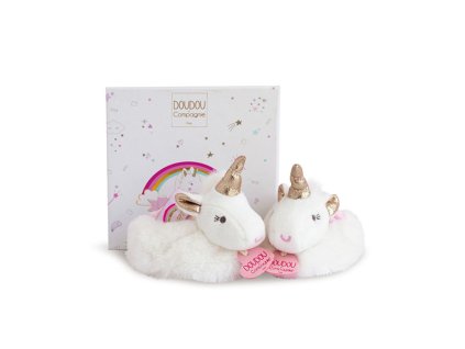 Doudou Dárková sada - Sada botiček s chrastítky jednorožec 0-6 měsíců