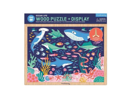 Mudpuppy Dřevěné puzzle Život v oceánu + displej 100 dílků