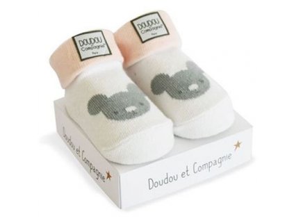 Doudou Ponožky pro holčičku 0-6 měs. 1 pár světle růžovo-bílá s koalou