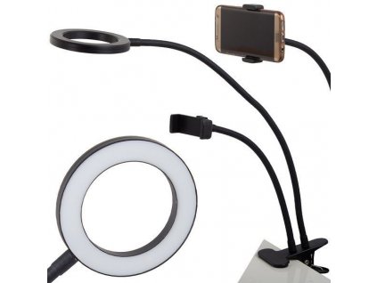 Lampa s klipem USB 24 LED + držák telefonu, černá