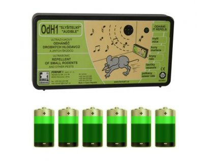 Odpudzovač myší a kún FORMAT OdH1 počuteľný, sada plašič + batéria