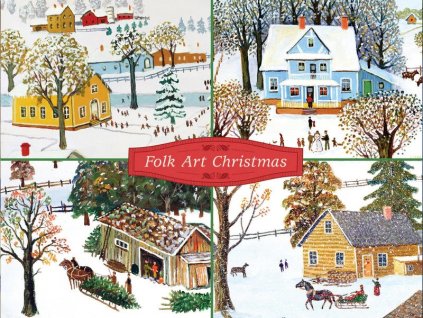 Galison Folk Art Christmas Deluxe Notecard Collection 24 ks