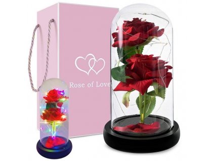 Věčná růže ve skle, svítící RGB LED, červená