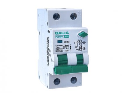 Proudový chránič VCX GACIA PL8HM typ A /B16A/30mA/1P+N/10kA elektromagnetický (s nadproudovou ochranou RCBO)