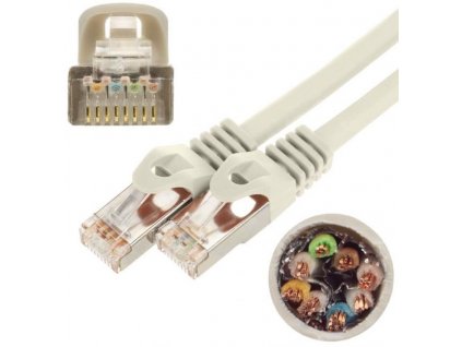 SFTP Patch Kábel Neku 2x RJ45 CAT7 PiMF, PE, PoE, 10m, sivý