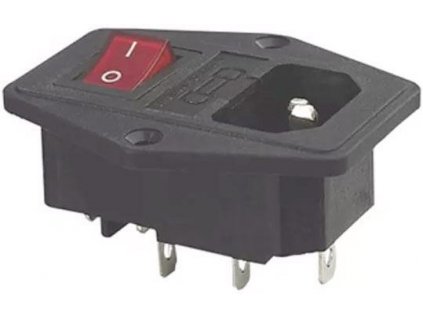 Síťový konektor IEC60320 230V na panel, poj.pouzdro, vypínač /AS10E/