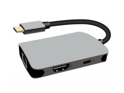 Adaptér USB-C na HDMI + RJ45 + PD adaptér, hliníkové pouzdro