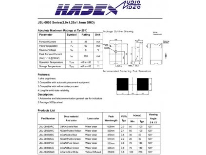 LED SMD 0805 modrá čirá 50mCd/25mA 120°