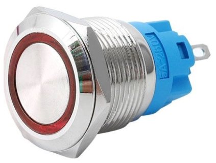 Tlačítko OFF-(ON) 19mm 250V/3A, červené prosvětlení 12-24V