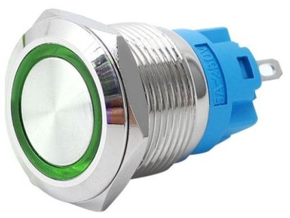 Tlačítko OFF-(ON) 19mm 250V/3A, zelené prosvětlení 12-24V