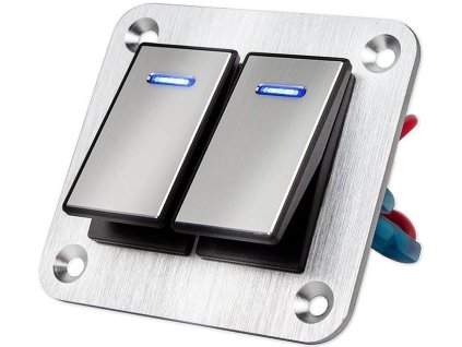 Hliníkový panel se 2 vypínači Rocket switch 12/24V - modré podsvícení