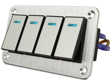Hliníkový panel se 4 vypínači Rocket switch 12/24V - modré podsvícení