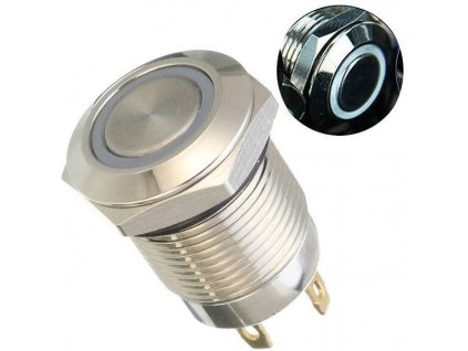 Vypínač stiskací OFF-ON 12mm, 250V/2A, bílé prosvětlení 12V