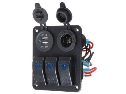 Panel PN-L3S2 se 3 vypínači a 2 napájecími zdířkami